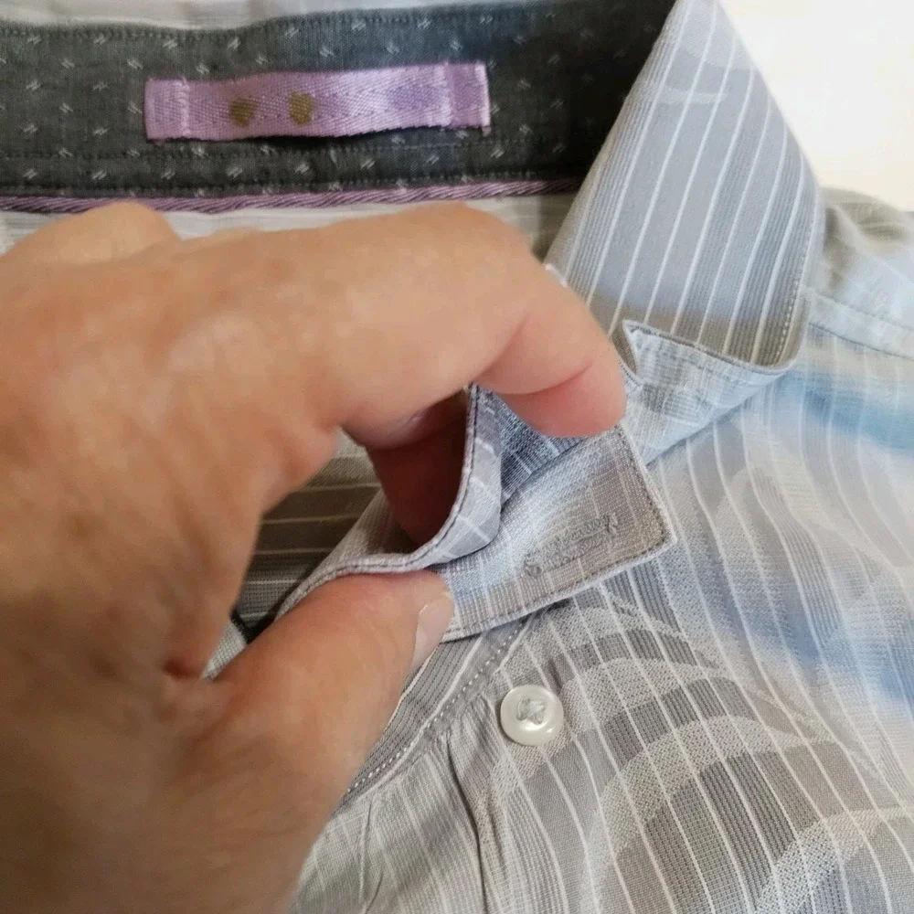 Tommy Bahama Shirt Mens Large Striped Cotton Silk Gray‎ Long Sleeve Flip Cuffs